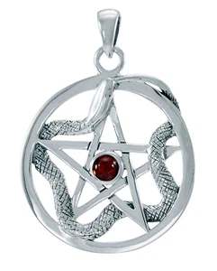 Peter Stone 925 Silber Ouroboros Anhänger Pentagramm Schlange GRANAT Band - Bild 1 von 7
