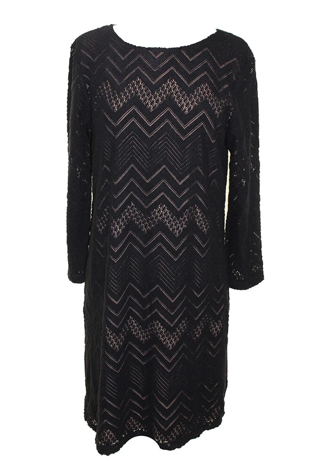 Studio M New Black Long-Sleeve Zig Zag Laced Dress XS $128 - Image 1 of 2