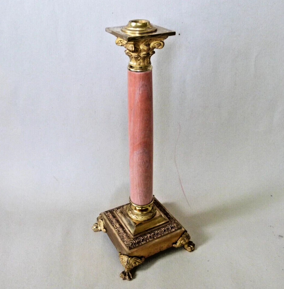 pied de lampe pétrole colonne bronze doré marbre XIXeme - Photo 1/4