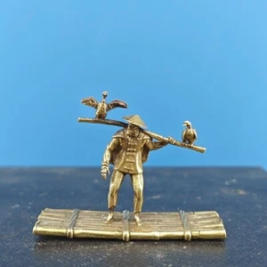 Reines Kupfer Bambus Floß Fischer Mann Kormoran Micro Landschaft Dekoration - Bild 1 von 11