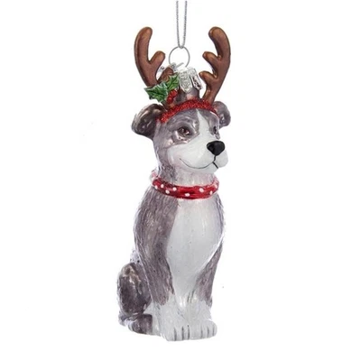 Kurt Adler Noble Gems Glass Ornament for Christmas Tree, Pitbull / Antlers, 4" Foto 1 de 2