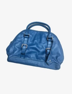 Ora Delphine Blue Leather Designer Satchel Handbag Large Purse - Picture 1 of 9