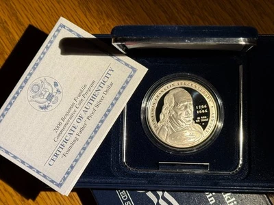 2006-P BENJAMIN FRANKLIN PROOF COMMERATIVE SILVER DOLLAR WITH ORIGINAL COA & BOX - Image 1 of 2