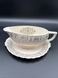 American Limoges Sauciere mit Unterteller Lyric Warrented 22k Goldrand - Bild 1 von 11