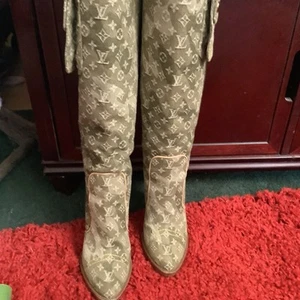 Louis Vuitton Green Logo Camouflage Knee High Boots EU36 - Picture 1 of 11