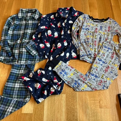 Lot 3 Gap Old  Navy Boys Flannel Pajamas Sz 8 Button Up Christmas Loose & Snug - Image 1 of 4