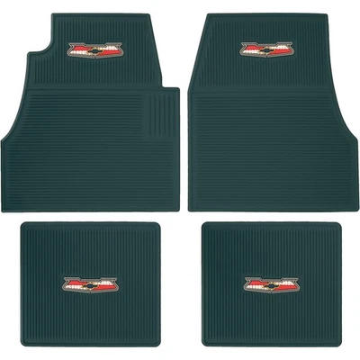 1955-57 Chevy; Ribbed Rubber Floor Mat Set; with "Chevrolet" Crest ; Dark Green; - Image 1 of 4