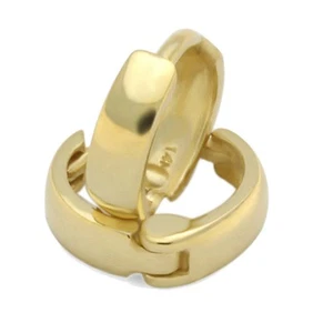 Women 14K Yellow Gold Plain 2 X 6mm Domed Small Huggie Hoop Earrings / Gift Box - Picture 1 of 6