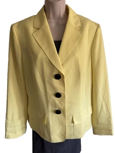Le Suit Career Office Blazer Jacket Lemon Yellow 3 button Flap Pockets Lined 16 - Picture 1 of 14