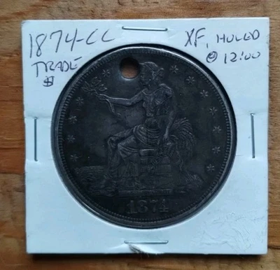 Dólar comercial 1874 CC XF detalles en grado absolutamente genuino plata Carson City Foto 1 de 4