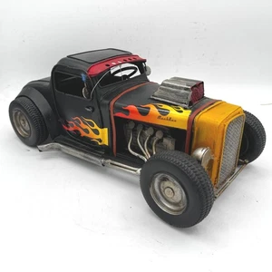 Vintage Style Hot Rod Coupe Classic Car Model Rustic Tin Metal Flames Large 12" - Picture 1 of 11