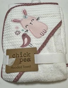 Chick Pea Hooded Bath Towel Soft Cozy Toddler Bath-time Bunny & Bird Love Pink - Picture 1 of 6