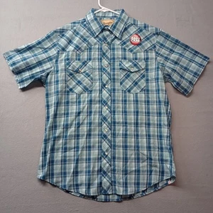 Camisa Wrangler Western Para Hombres Grande Azul Verde Cuadros Perla A Presión Mangas Largas Nueva - Imagen 1 de 10