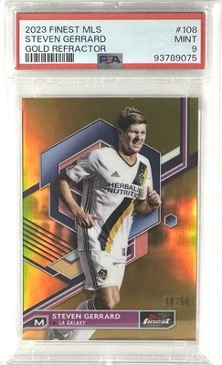 Steven Gerrard Gold Refractor 50/50 LA Galaxy - 2023 Topps Finest MLS-  PSA 9 - Image 1 of 2