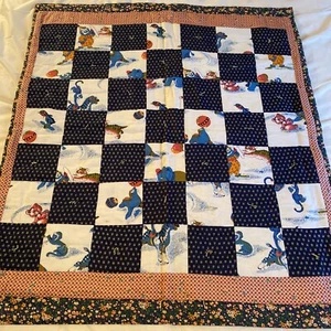 Vintage 80er Jahre Baby Kinder Krippe Decke handgebunden Zirkustiere ~46x40 - Bild 1 von 10