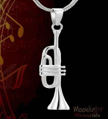 New Trumpet Ashes Horn Musical Instrument Urn Cremation Memorial Necklace - Image 1 of 4