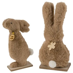 Plüsch Hase auf Holzsockel Beige Zwei Versionen Ostern Deko Figur 26cm/36cm Hoch - Bild 1 von 1