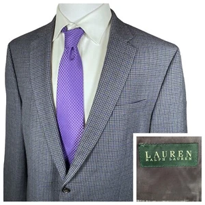 Lauren Ralph Lauren Sport Coat 48L Blue Grey Shepherd's Check 100% Wool Blazer - Picture 1 of 16