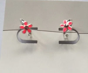 Gorgeous Deep Pink Enamel Flower Childrens 925 Sterling Silver Earrings - Picture 1 of 1