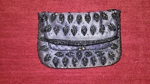 1940's Dark Blue Vintage Beaded and Satin Evening Clutch Purse  - Picture 1 of 5