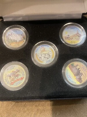 Five Statehood Quarter Gold-plated USA 2006 Nebraska S/N Dakota Nevada Colorado - Image 1 of 4