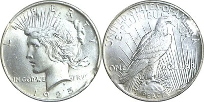 1925 $1 Peace Dollar Silver Irregular Clip Error Uncirculated - Image 1 of 3