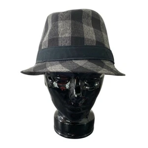Vtg Y2K Explicit Youth Fedora Hat Plaid Black Gray L/XL Ages 14 Plus 23.5" Cir - Picture 1 of 9