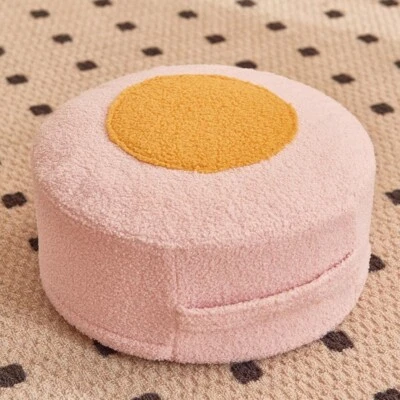 Lamb Wool/PU Footstool Cover Round Pouffe Cushion Cover Unstuffed No Filling - Image 1 of 4