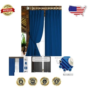 Premium 84 Inch Royal Blue Blackout Curtain Panels - Pinch Pleat Design, 2 Pack - Picture 1 of 11