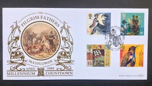 GB QEII Benham Oro 1999 Cuento de Colonos Set en Cubierta del Primer Día, Plymouth S/S/S - Imagen 1 de 3