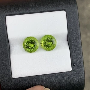 Round 9.2mm.PAIR Ravishing Color! Shimmering Green Peridot Pakistan 7.40 Cts - Picture 1 of 9