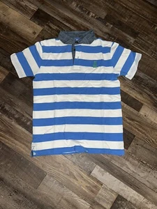 Gap Kids Boys Large Blue & White Striped W Denim Collar Short Sleeve Polo Shirt - Picture 1 of 3
