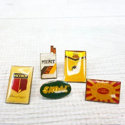 LOTE de 5 piezas de alfileres esmaltados vintage para cigarrillos de tabaco Skoal Merit Beech-Nut Viceroy 555 Foto 1 de 4