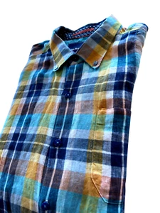 Camisa Tommy Bahama 100 % lino para hombre talla L audaz multicolor a cuadros manga larga - Imagen 1 de 9