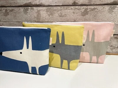 HANDMADE BY SEW SCANDILICIOUS LTD Handmade SCION makeup, wash, nappy zip bag / Mr. Fox Denim Mustard Pink Blush