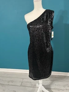 *NEW* M60 Miss Sixty One Shoulder Dress Size 14 Asymmetrical Sequin Velvet Black - Imagen 1 de 6