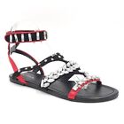 Justfab Women Embellished Flat Ankle Strap Sandals Roksanda Size US 6 Black Red