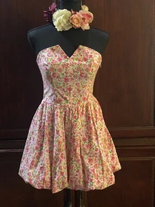 Betsey Johnson Vintage Pink Floral Summer Strapless Dress Size 2 - Picture 1 of 6