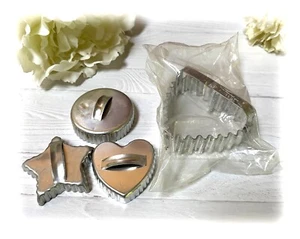 Vtg Aluminum Fluted Cookie Cutters Star Circle Heart + NOS Large Heart Cutter - Picture 1 of 5