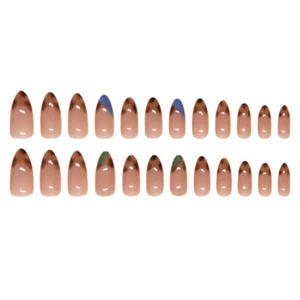 Short Almond Press-On False Nail Animal print French Minimalist Manicure 24pcs - Picture 1 of 6