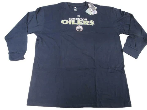 New Edmonton Oilers Mens Sizes 3XL-4XL-5XL-6XL Blue Majestic Long Sleeve Shirt Cover
