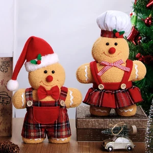 Set of 2 Christmas Decorations Indoor Gingerbread Man with Chef Hat Bowknot for - Picture 1 of 11
