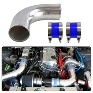 76mm 3.0" 90 Grad Aluminium Turbo Rohr Rohrleitungen Silikonschlauch Klammern - Picture 1 of 9