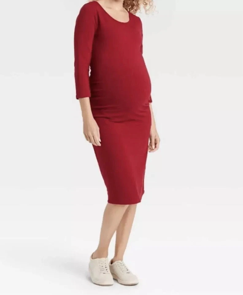 ️(M) Isabel Maternity 3/4 Sleeve T-Shirt Maternity Dress Red