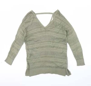 M&Co Womens Green V-Neck Cotton Blend Jumper Size 12 - Picture 1 of 12