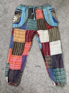 Rising International Pants Womens XL Nepal Harem Patchwork Jogger Boho Hippie - Picture 1 of 9