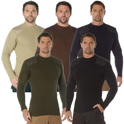 Military Style Commando Sweater GI Type Acrylic Sweaters Shoulder & Elbow Patch - Image 1 of 2