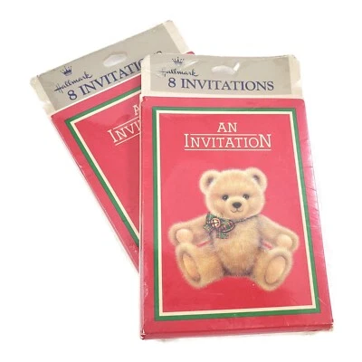 Oso de peluche vintage invitaciones 16ct rojo verde Navidad fiesta papelería Foto 1 de 4