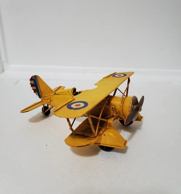 Vintage Yellow Metal Bi-Plane 3” High Red White Blue Target Die Cast Model - Image 1 of 4