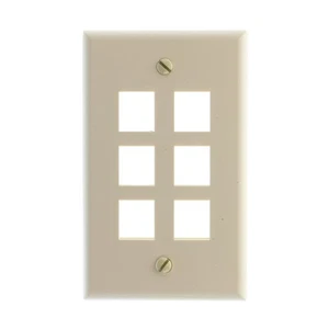 LEVITON 41080-6IP QUICKPORT WALLPLATE, SINGLE GANG, 6-PORT, IVORY - Picture 1 of 3
